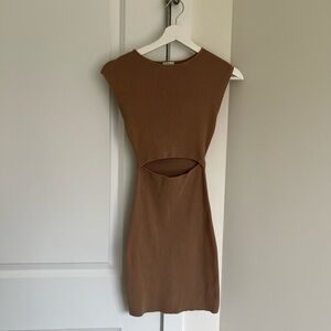 Wilfred Free Aritzia Tan Cut out Knit Mini Dress
